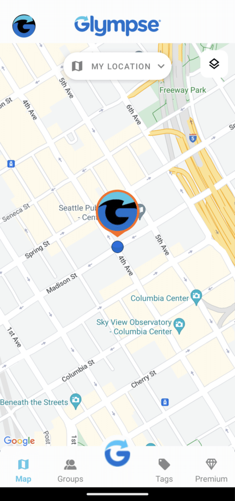 Home page for the Glympse app