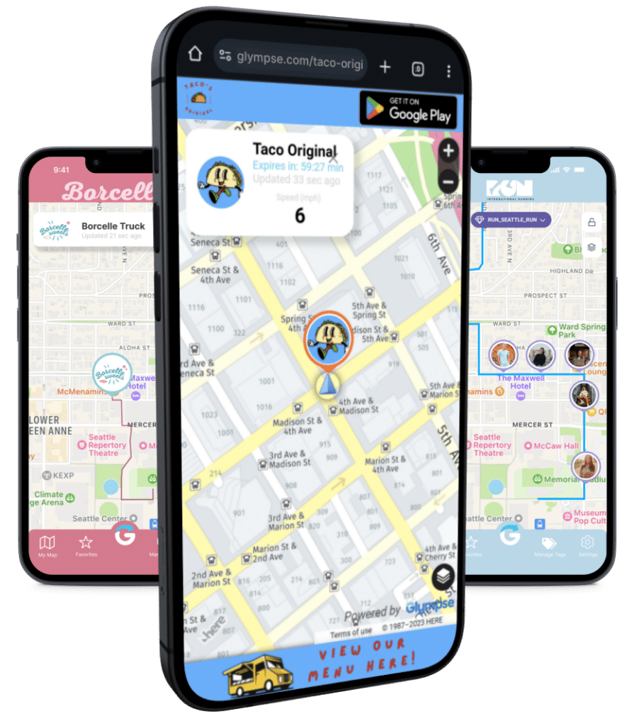 Three examples of Glympse Premium Tags