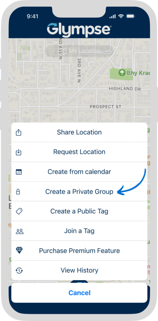 How to create a private group in the Glympse app.