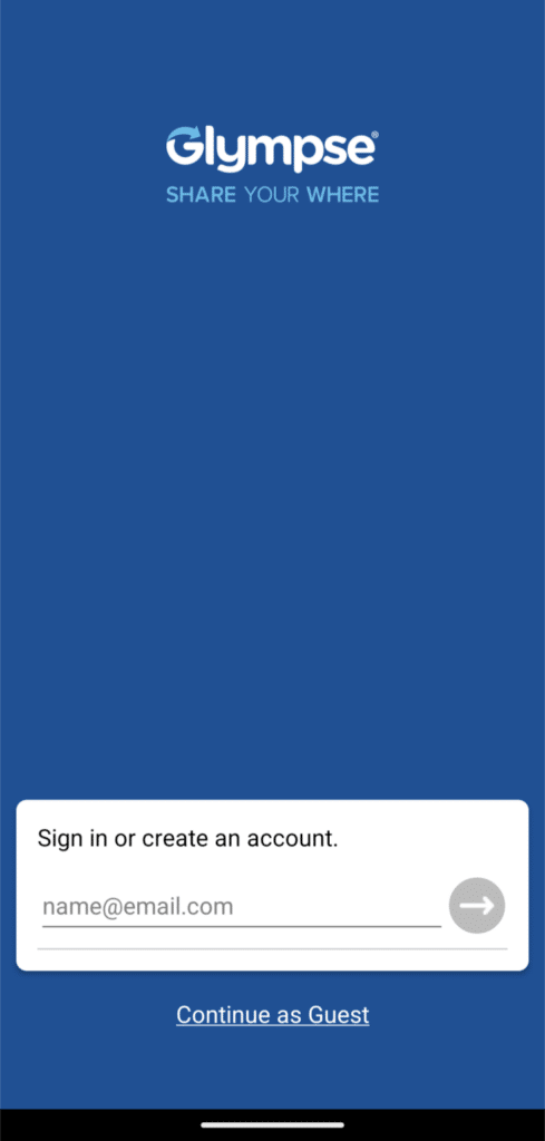 Sign in or create an account screen in the Glympse app.