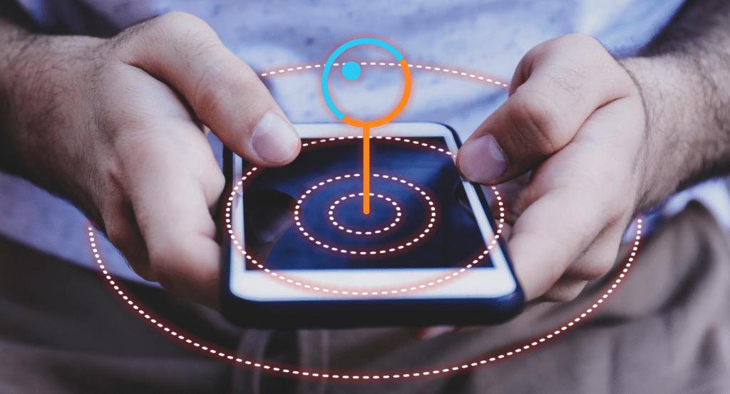 Person holding phone using GPS