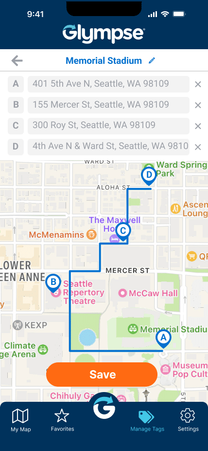 Edit a saved Predefined Route with Glympse Premium Tags.