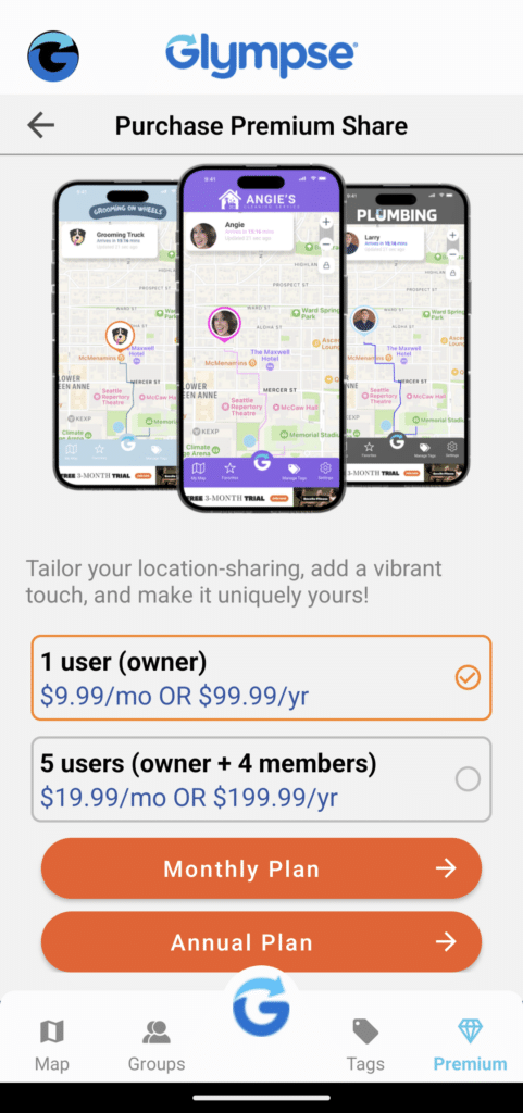 Premium Shares purchase screen