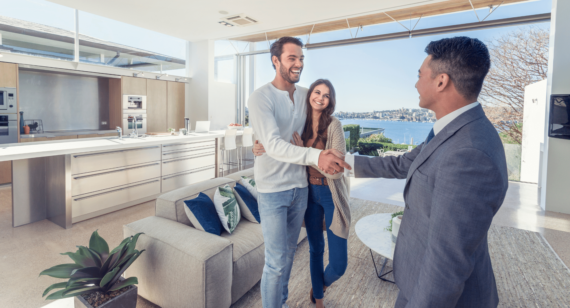 Real estate agent closing deal with couple